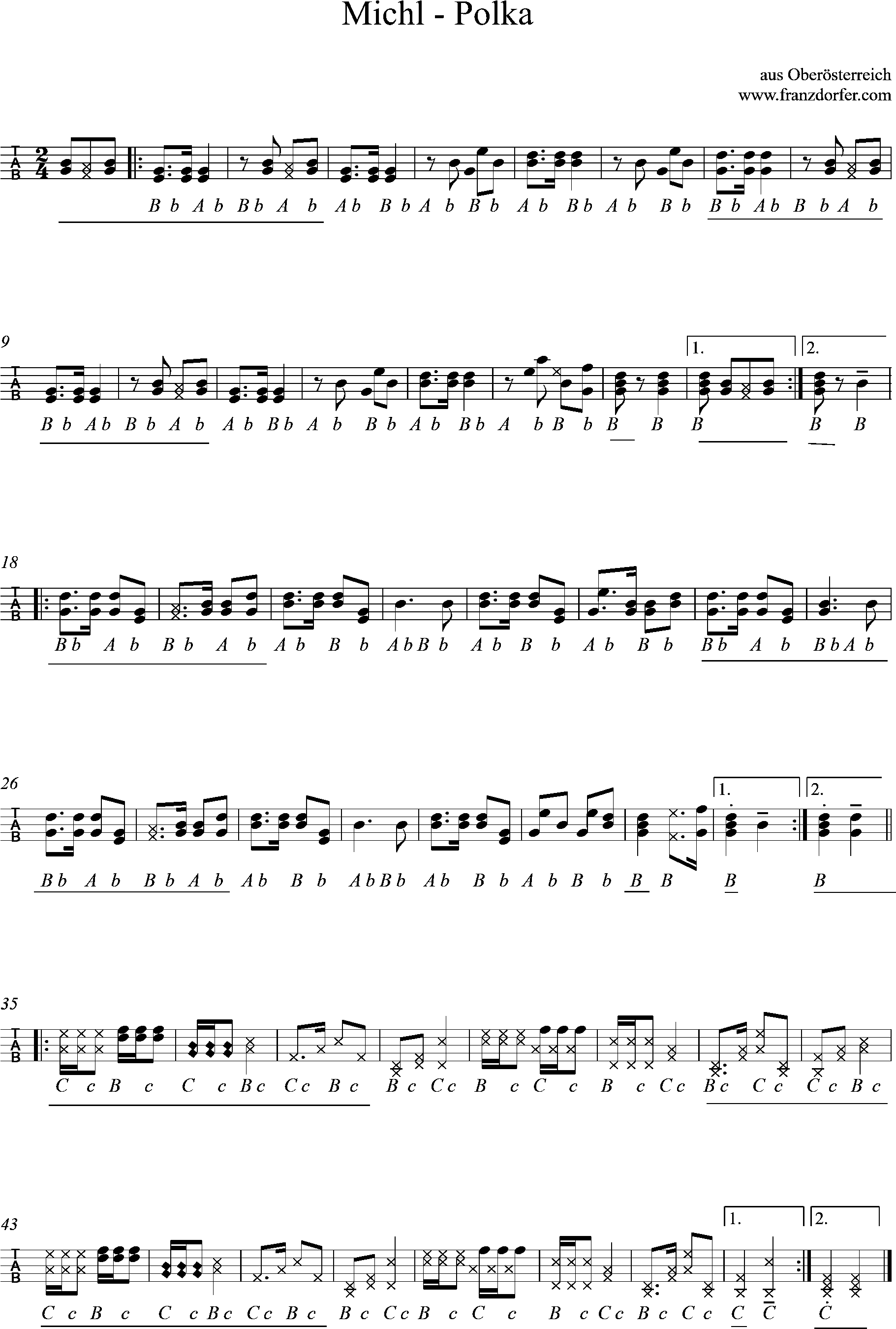 griffschrift - Michl-Polka, Ziachnoten Steirische harmonika lernen , michl polka